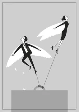 Desperate winged workers dreaming to break free and fly away poster Illustrazione stock