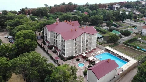 Dessa region, Ukraine, 30 of August, 2021. Aerial drone view of hotel Stock Footage 282199057