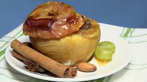 Dessert. Baked apple Video stock 58101979