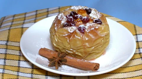 Dessert. Baked apple Stock Footage 58746829