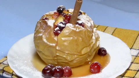 Dessert. Baked apple Stock Footage 58831348