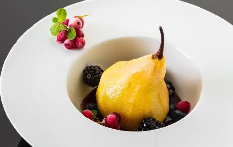 Dessert, baked pear Stock Photos