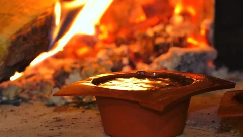 Dessert is baked in silicone baking dish. Cooking oven on the wood Video stock 103375499