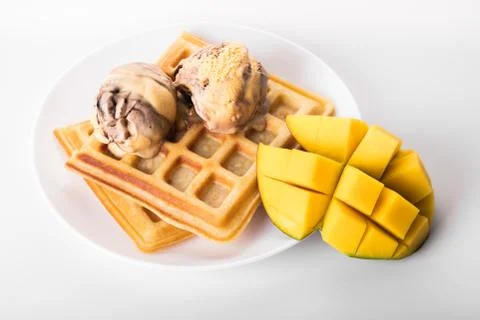 Dessert, Belgian waffles Stock Photos