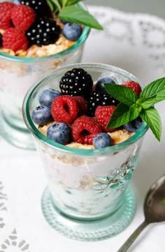 Dessert with berries Stock Photos