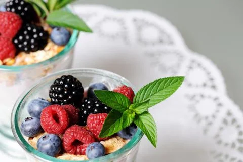 Dessert with berries Stock Photos