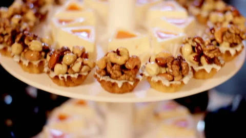 Dessert Buffet. Cakes on the Buffet Table. close-up Stock Footage 102184493