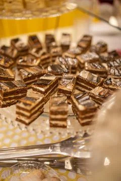 Dessert cake on the buffet table in the restaurant Stock Photos