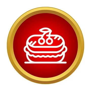 Dessert cake icon with cherries on red background Stock Illustration