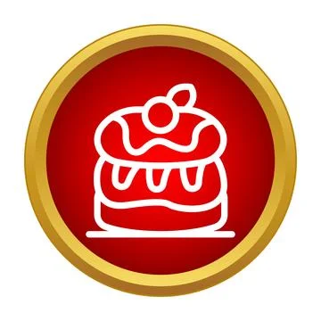 Dessert cake icon with cherry topping in red circle Stock Illustration