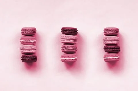 Dessert cake macaron or macaroon on trendy background top view. Flat lay Stock Illustration