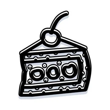Dessert cake slice with cherry black white illustration Stock Illustration