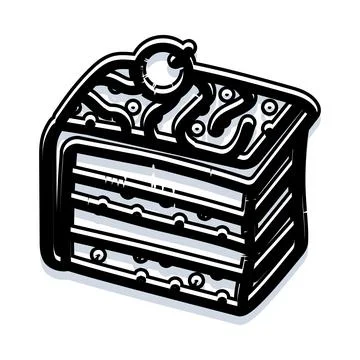 Dessert cake slice with cherry black and white doodle Stock Illustration