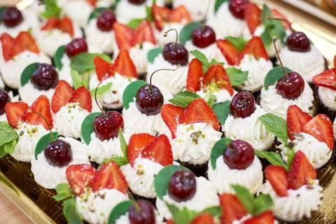 Dessert with cherries 스톡 사진