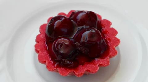 Dessert with cherry in tartlet Stock Footage 54338832
