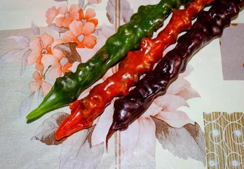 Dessert Churchkhela with nuts inside is on the table. Foto stock