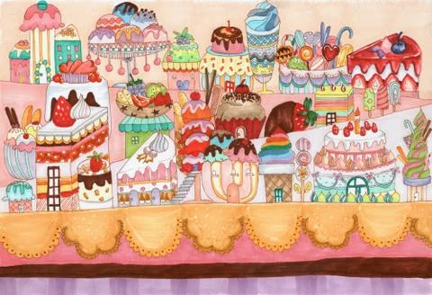 Dessert city traditional illustration Stock Illustration