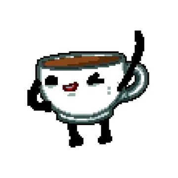 Dessert coffee mug character pixel art vector illustration Stock Illustration
