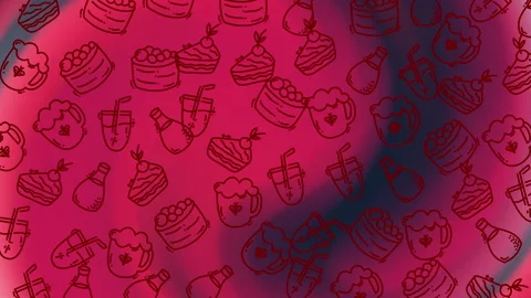 Dessert doodle pattern red pink background cakes cupcakes icecream seamless loop Видео 330464118