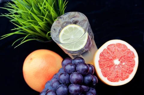 Dessert drinks, tea, fruit Stock Photos
