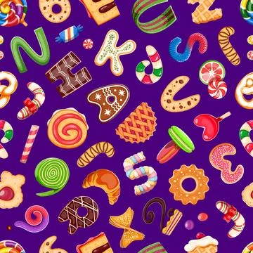 Dessert font letters, bakery type seamless pattern Stock Illustration