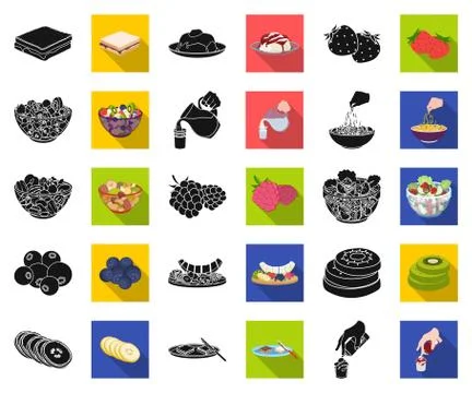 Dessert fragrant black,flat icons in set collection for design. Food and イラスト素材