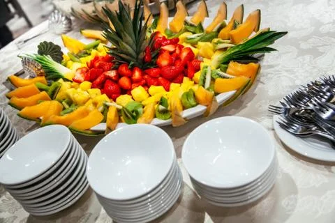 Dessert of Fruit composition with dish Stock Photos