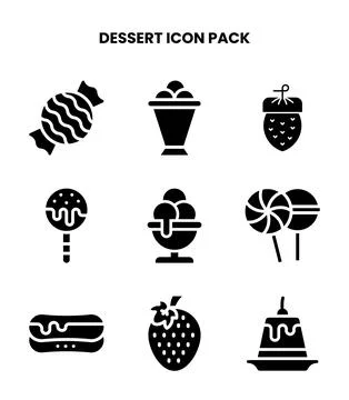 Dessert Glyph Set Icons Pack Stock Illustration