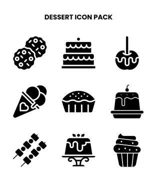 Dessert Glyph Vector Icons Pack Stock Illustration
