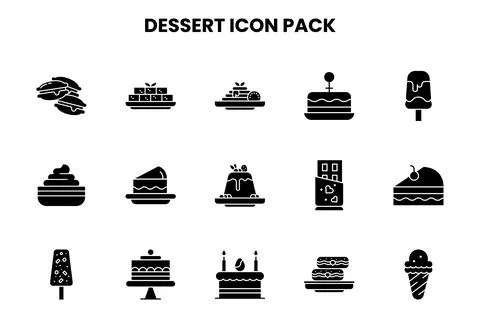 Dessert Glyph Vector Icons Pack Stock Illustration
