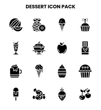 Dessert Glyph Vector Icons Pack Stock Illustration
