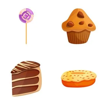 Dessert icons set cartoon vector. Sweet product and pastry Stock Illustration