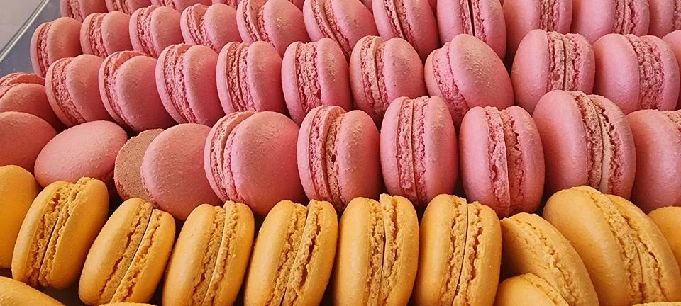Dessert macaroni for background close-up Stock Photos