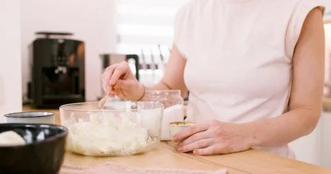 Dessert making culinary process baker measuring Stock Photos