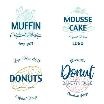 Dessert Menu Logo template with Doodle Sweet Food. Stock Illustration