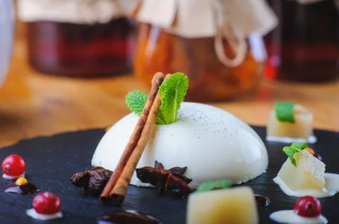 Dessert, mousse, with mint Stock Photos