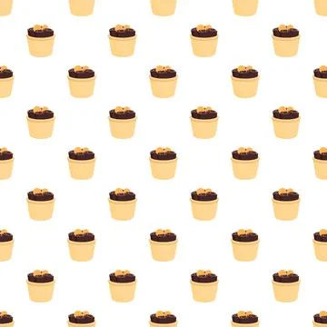 Dessert pattern featuring chocolate cupcakes with orange candies Stock Illustration