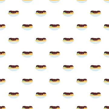 Dessert pattern presenting chocolate eclairs in dishes Stock Illustration