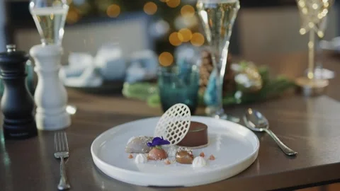 A dessert plate with a dessert on it Stock Footage 295995548
