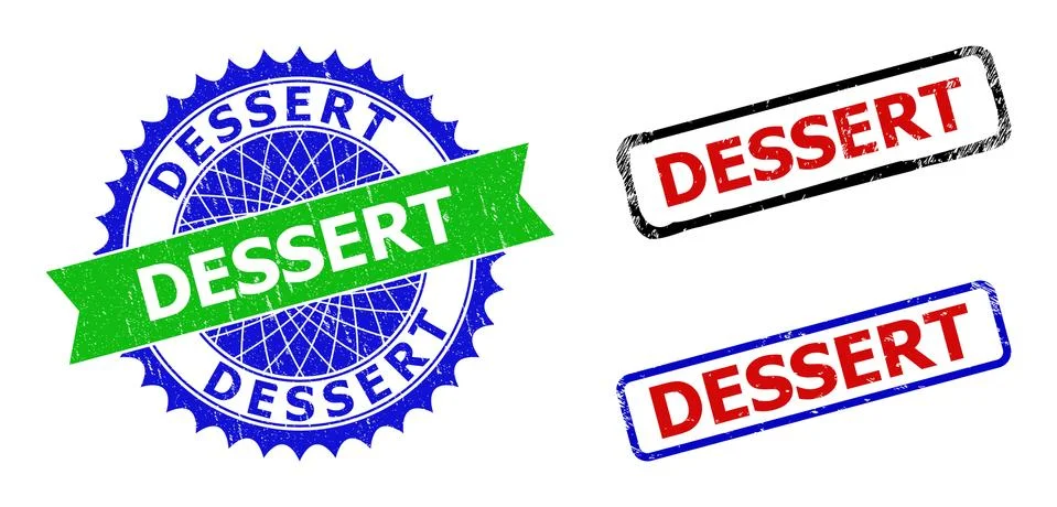 DESSERT Rosette and Rectangle Bicolor Stamps with Corroded Surfaces イラスト素材