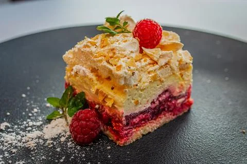 Dessert served on a sumptuous plate. Appetizing looking food. A gourmet restaura Stock Photos
