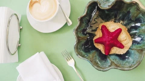 Dessert in the shape of a starfish. Stock Footage 143004881