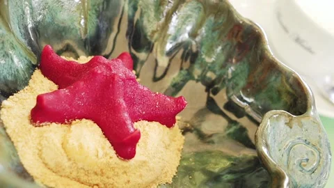 Dessert in the shape of a starfish. Stock Footage 143004915