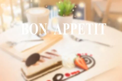 Dessert on table in coffee time with word Bon Appetit Stock Photos