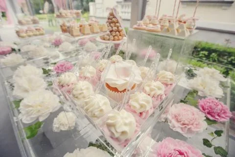 Dessert table. Dessert table for a wedding party.  Stock Photos