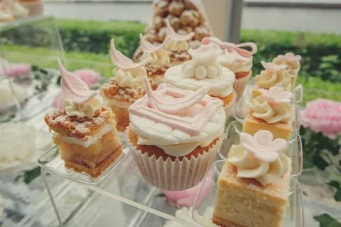 Dessert table. Dessert table for a wedding party.  Stock Photos