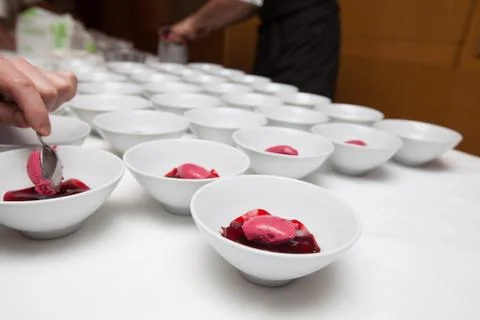 Dessert on the table for dinner in hotel restaurant kitchen Stock Photos
