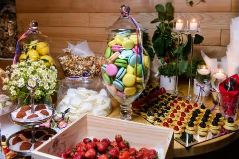Dessert table on party. Stock Photos