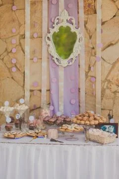 Dessert table for a wedding party Stock Photos