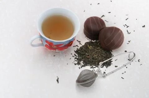Dessert with tea on a light background Stock Photos
